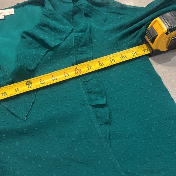 LOFT Long Sleeve Green Teal Flowy Blouse. Size Petite Large - Picture 10 of 10